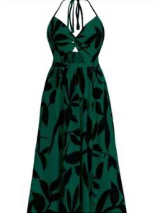 Yozy Dresses & Skirts - 💚NeW Yozy  Green Halter Maxi Dress with Black Leaf Print